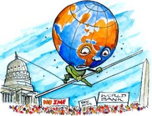 Political cartoon depicting the Washington Consensus. Source: Internation Political Economy Zone.